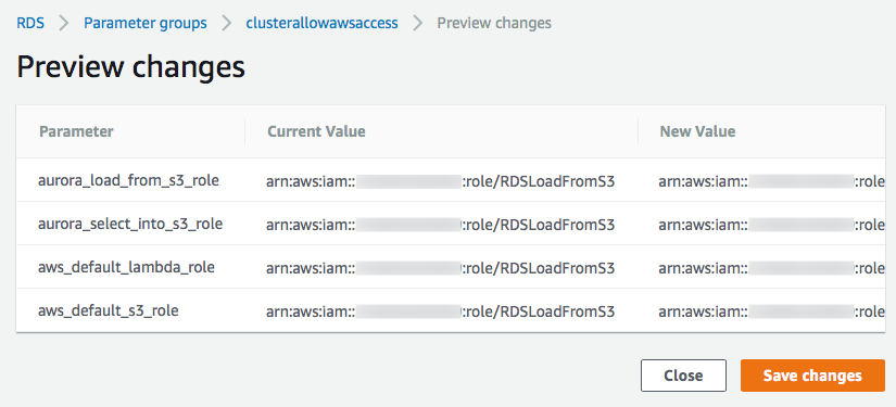 Preview Cluster Parameter groups