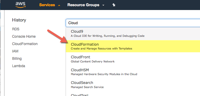 CloudFormation AWS Console