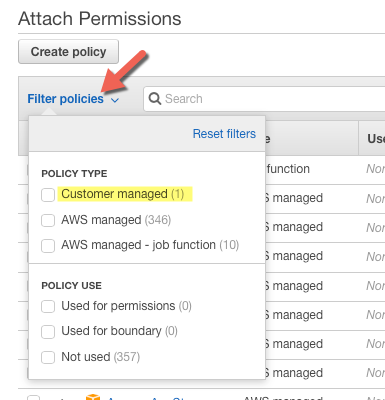Filter Policies by Customer managed